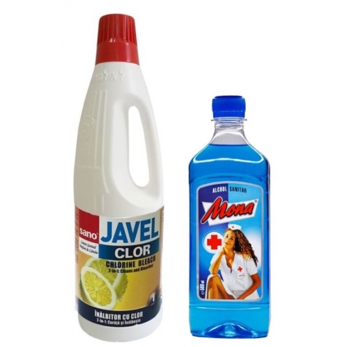 Pachet: Mona Spirt/Alcool sanitar 500ml + Sano Clor cu parfum de lamaie 1 Lpe grupdzc.ro✅. Descopera gama copleta de produse la oferte speciale✅!