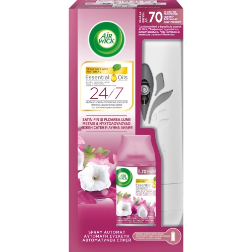 Odorizant de camera, Freshmatic Essential Oils + rezerva Smooth Satin & Moon Lily 250 ml, Air Wick