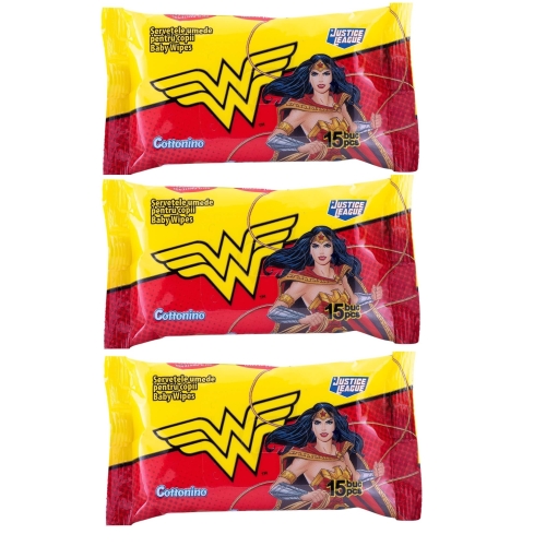 Pachet Cottonino Wonder Woman Servetele umede pentru copii, 3x 15 buc. Produs pentru igiena persoanala